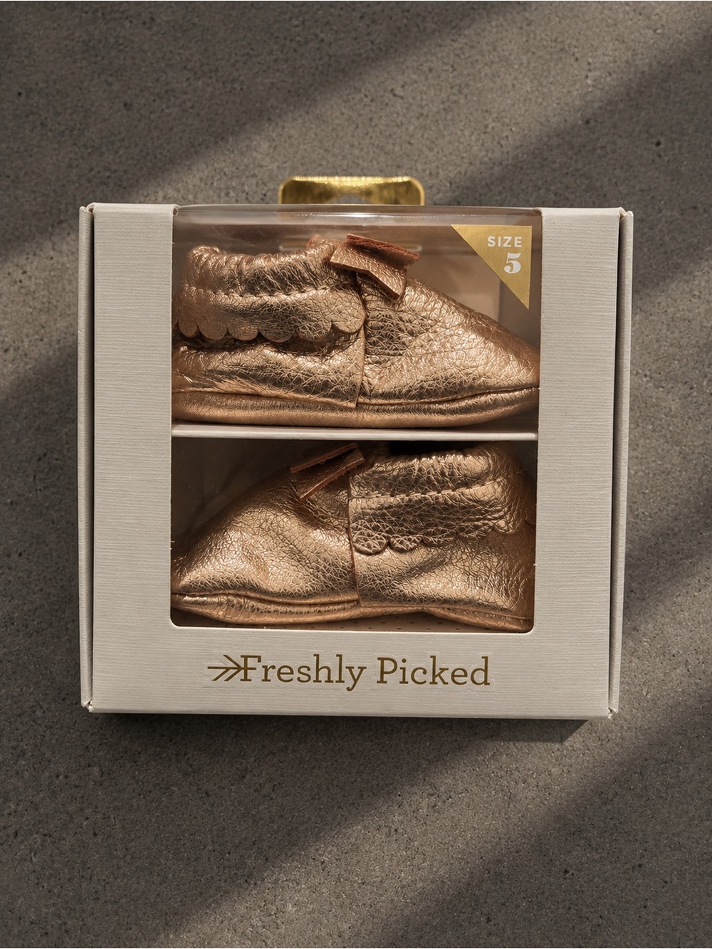 Freshly Picked Metallic Rose Gold Bow Moccasins